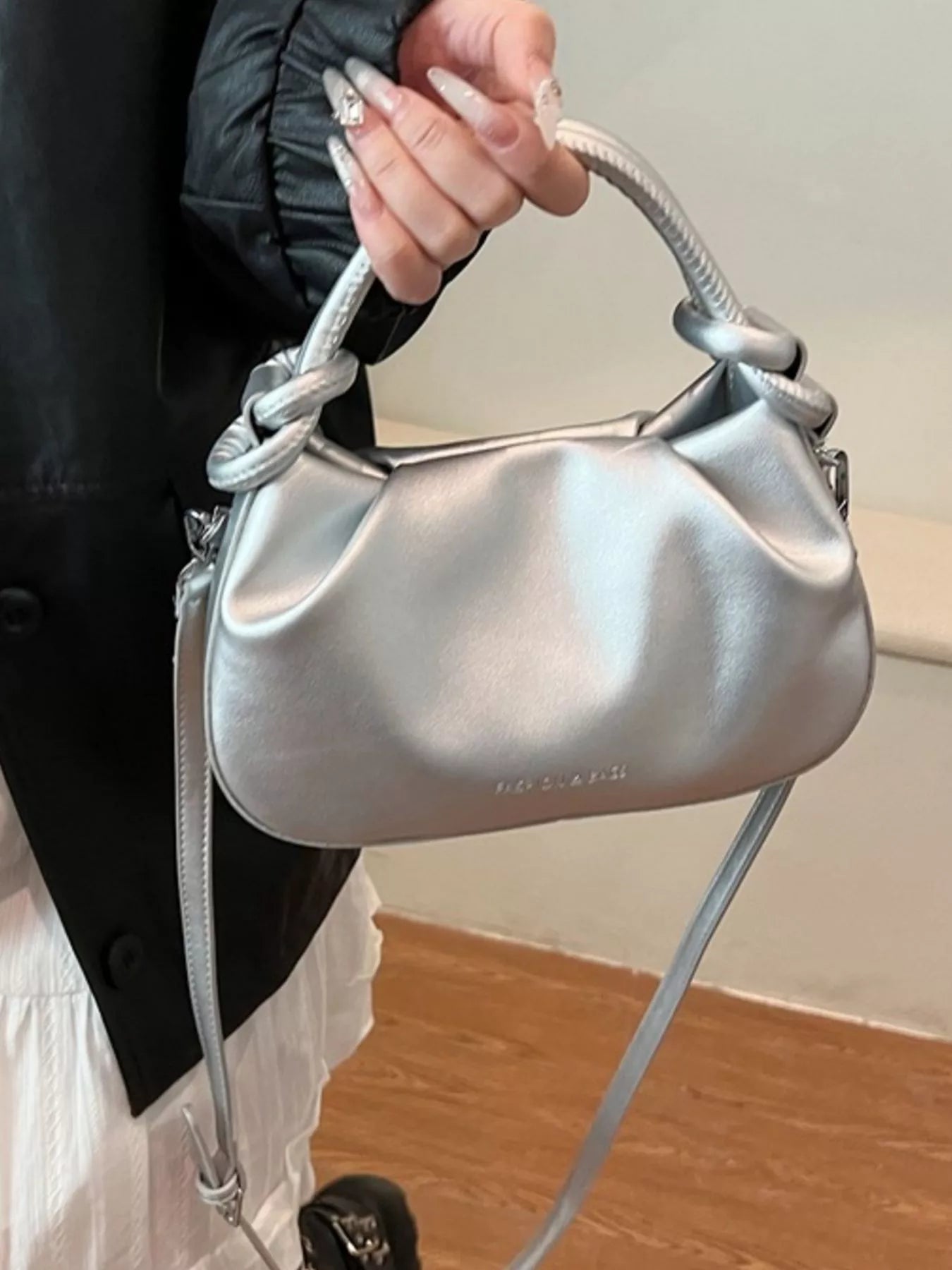 Knot Handle Ruched Crossbody Bag 
