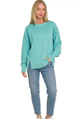 Zenana Pigment Dye Exposed-seam Fleece Sweatshirt 