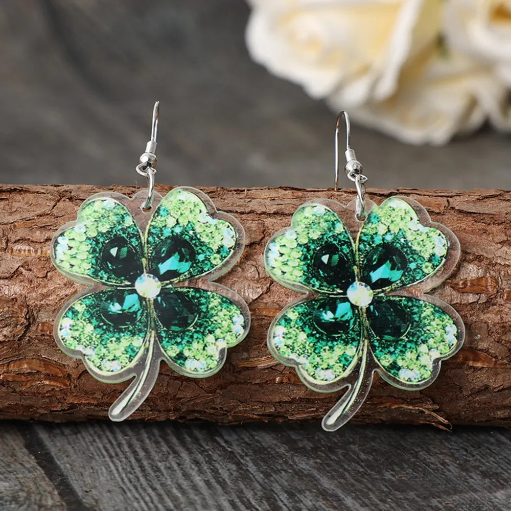 Lucky Clover Acrylic Dangle Earrings 