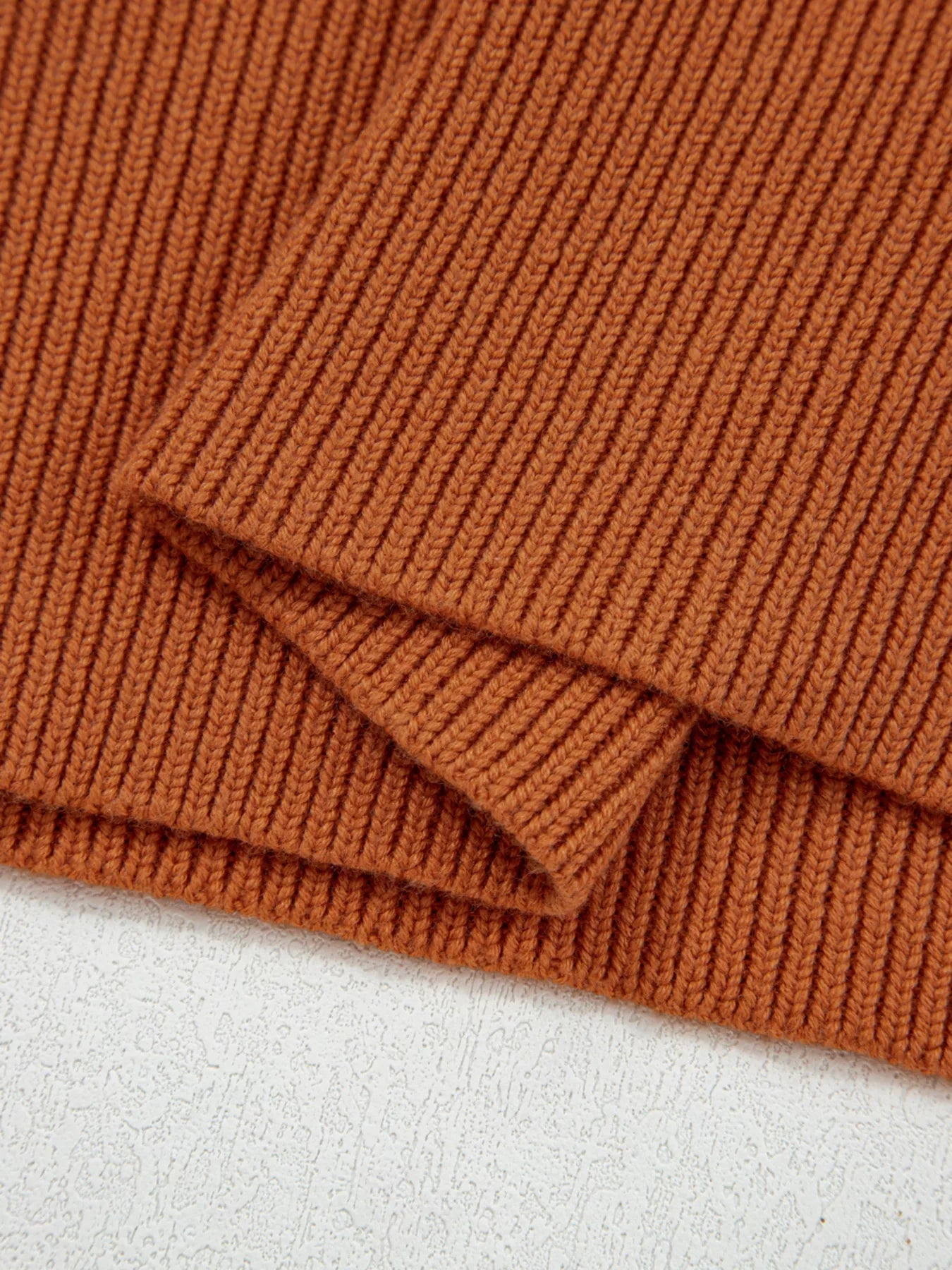 Solid Color Ribbed Trim Drop Shoulder Sweater 