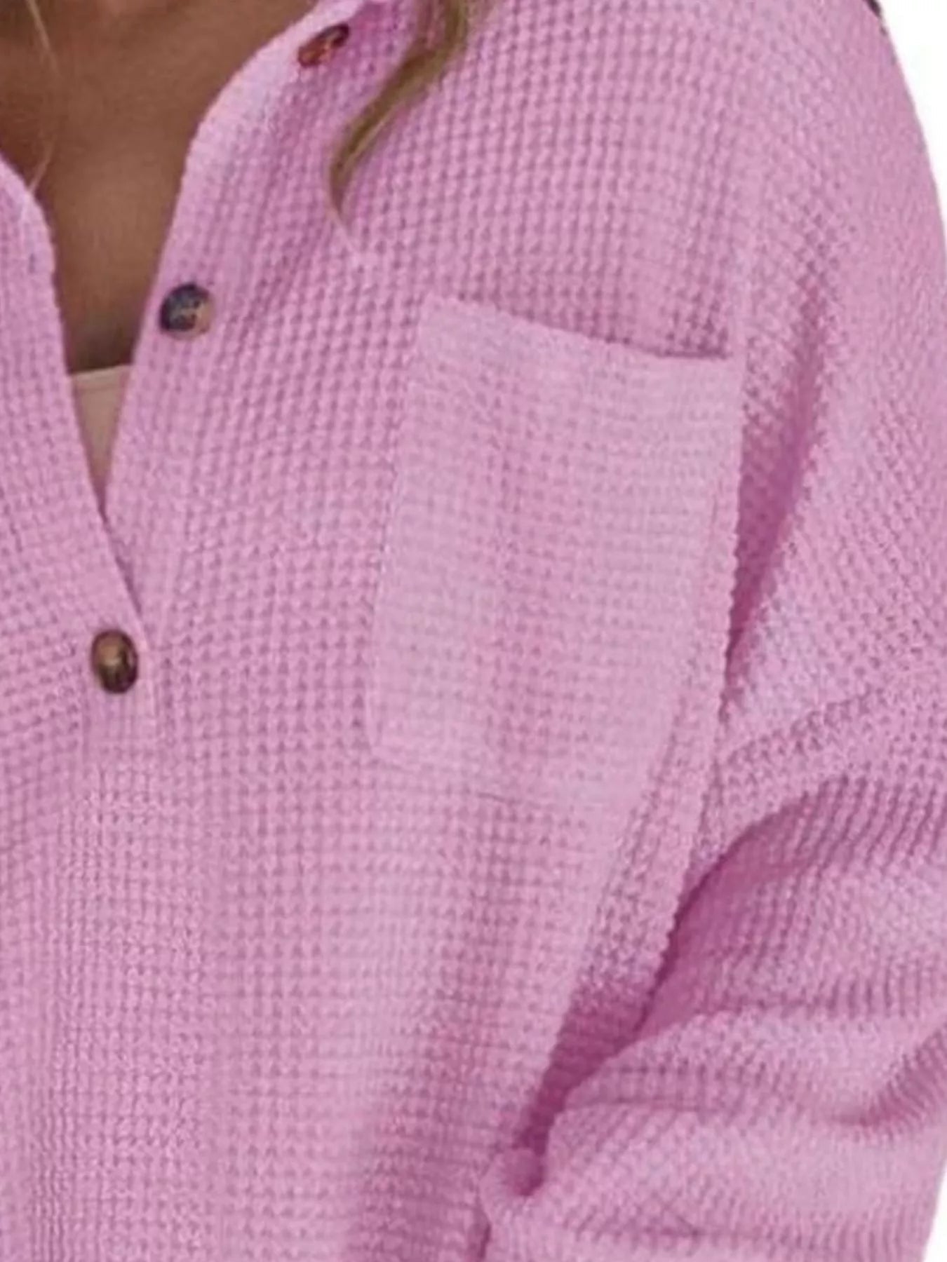 Casual Waffle Knit Button Detail Blouse 