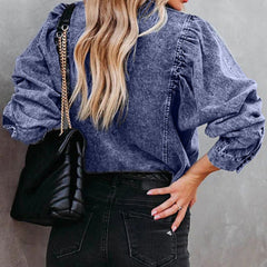 Collared Neck Buttoned Denim Shirt 