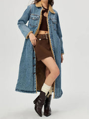 Pocketed Button Up Denim Jacket with Fur Lining 