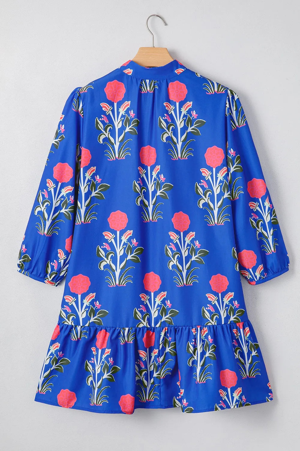Floral Print Long Sleeve Ruffle Hem Dress 