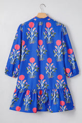 Floral Print Long Sleeve Ruffle Hem Dress 