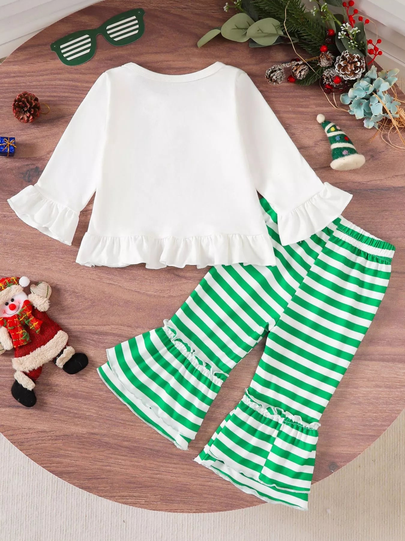 Children's Christmas Ruffle Trim Top and Pants Set 