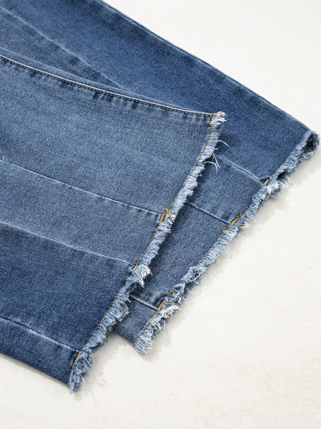 Stitched Raw Hem Wide Leg Loose Jeans 