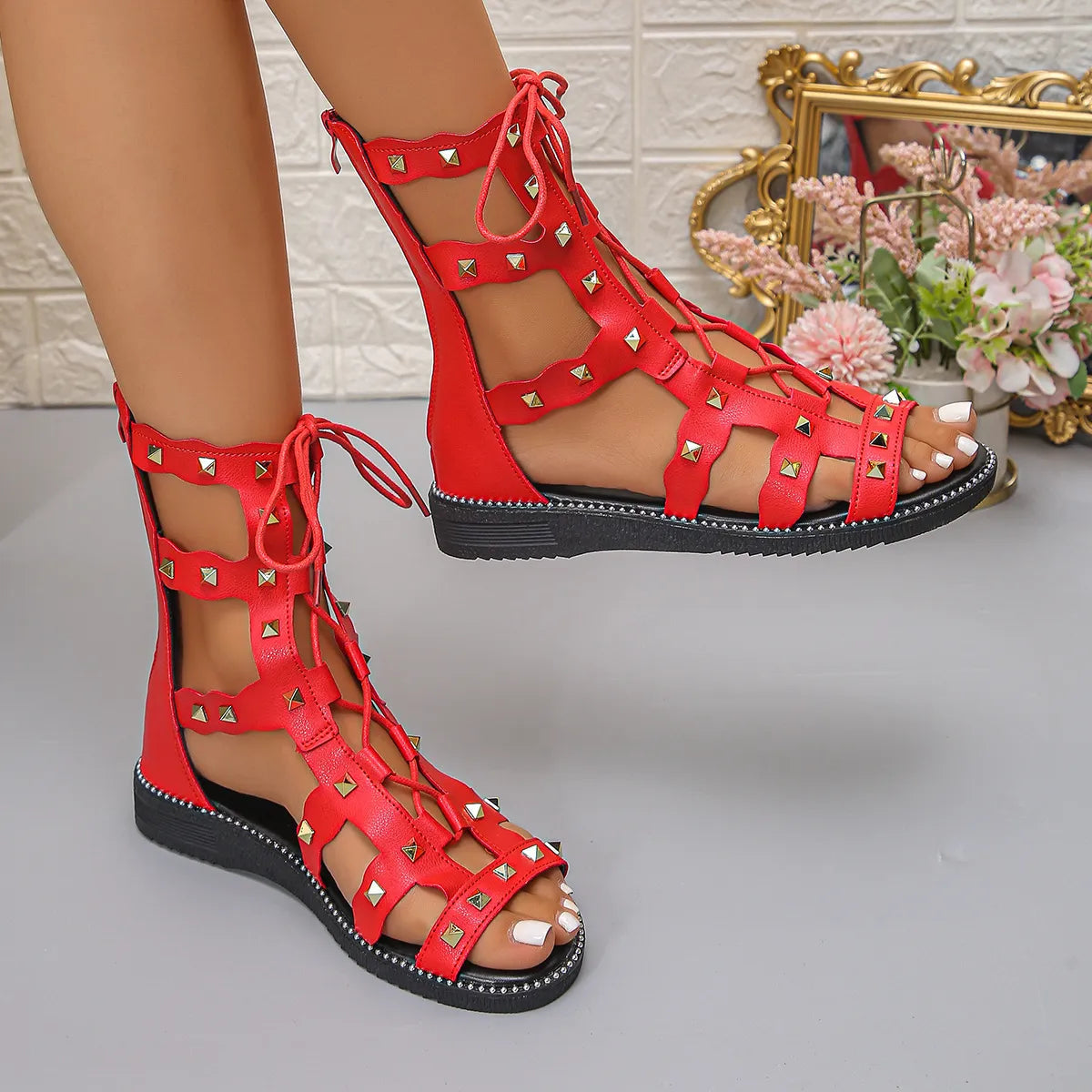 Open Toe Lace Up Sandals 