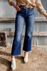 Mineral Wash Raw Hem High Waist Flared Jeans 