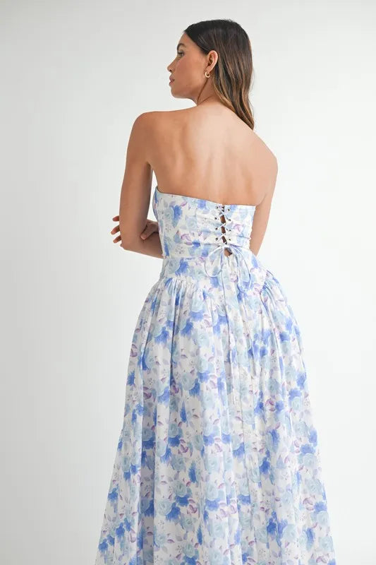 MABLE Sweetheart Neckline Floral Printed Midi Dress 