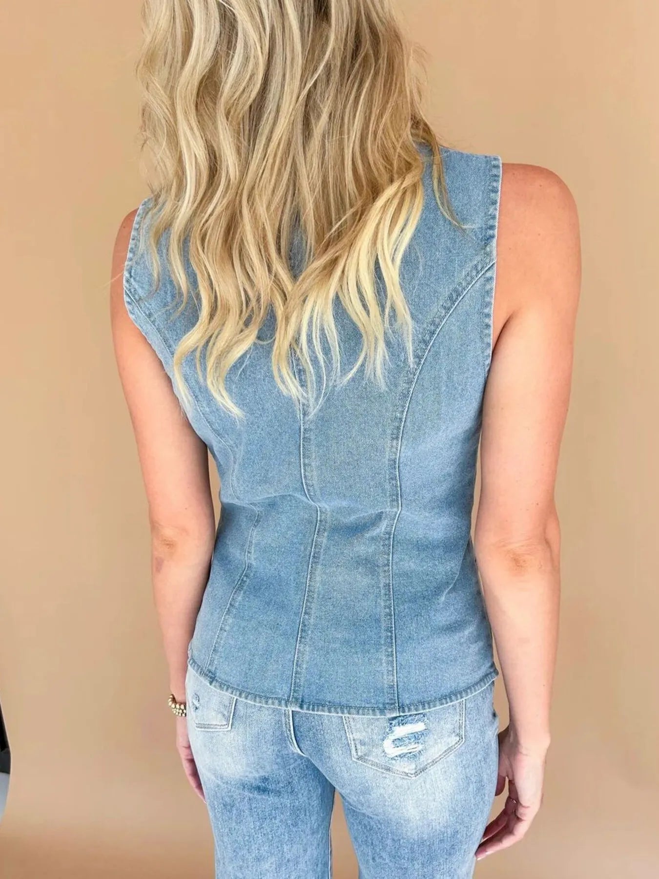 Sleeveless Button-Front Denim Vest 