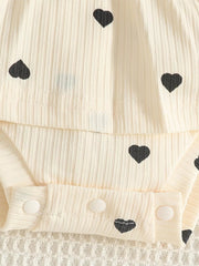 Children's Heart Print Ruffle Trim Bodysuit Dress with Headband 