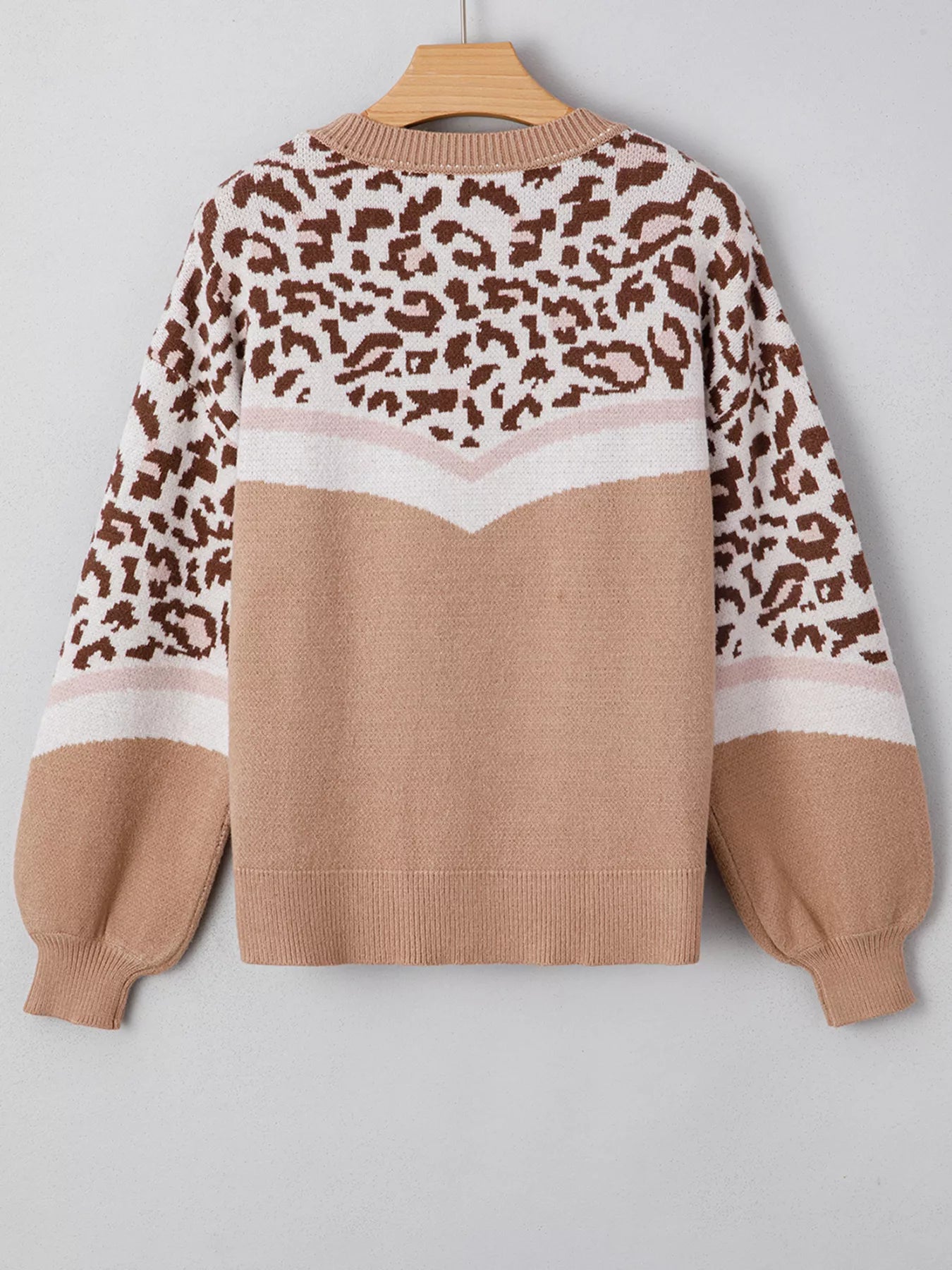 Leopard Color Block Knit Round Neck Baggy Sweater 