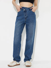 Asymmetric Waist Jeans with Pockets 