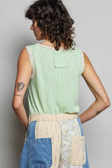 POL Ribbed Round Neck Tank with Lace Trim 