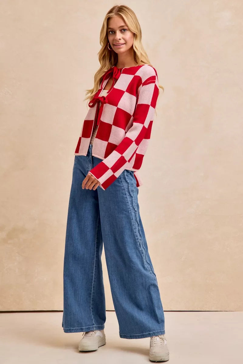 BiBi Wavy Side Edge Detail Lined Wide Leg Jeans 