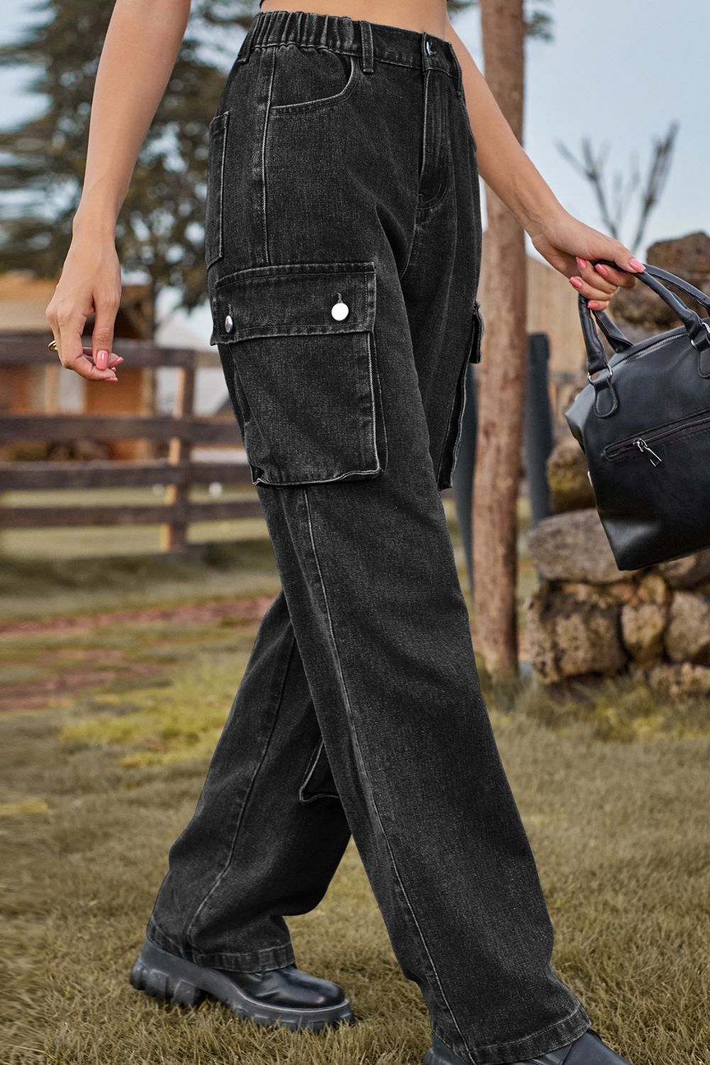 Loose Fit Long Jeans with Pockets 
