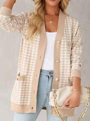 Contrast Edge Metal Button Slim Cardigan with Pockets 