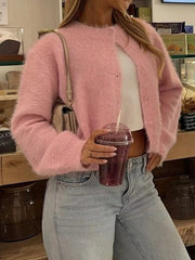 Fluffy Knit Button-Down Cardigan 