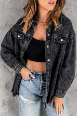 Button Up Pocketed Raw Hem Denim Jacket 