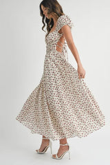 MABLE Floral Print Puff Sleeve Gathered Midi Dress 