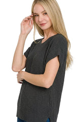 Zenana Center Seam Short Sleeve Sweater 