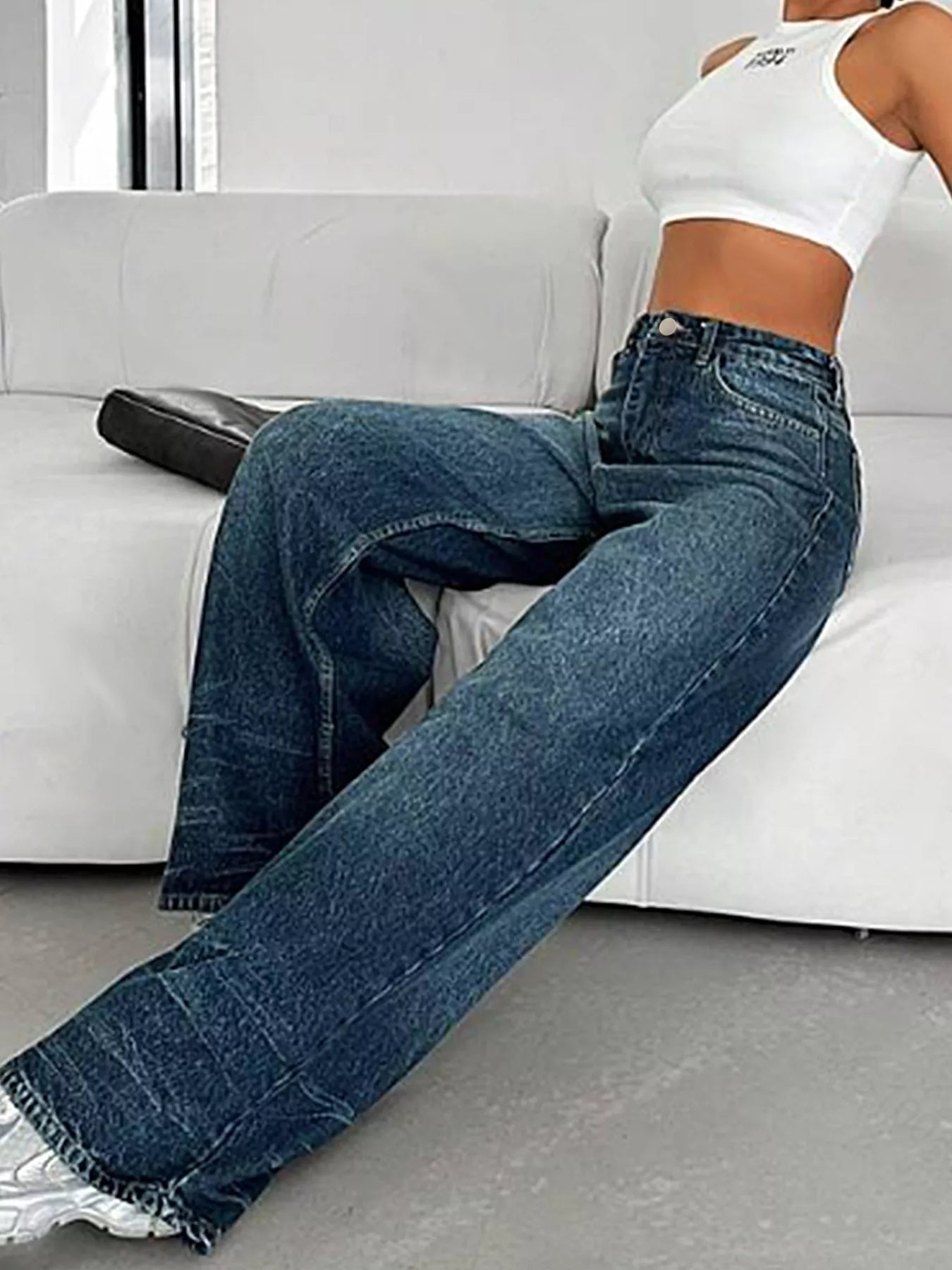Vintage Wash Wide Leg Jeans 