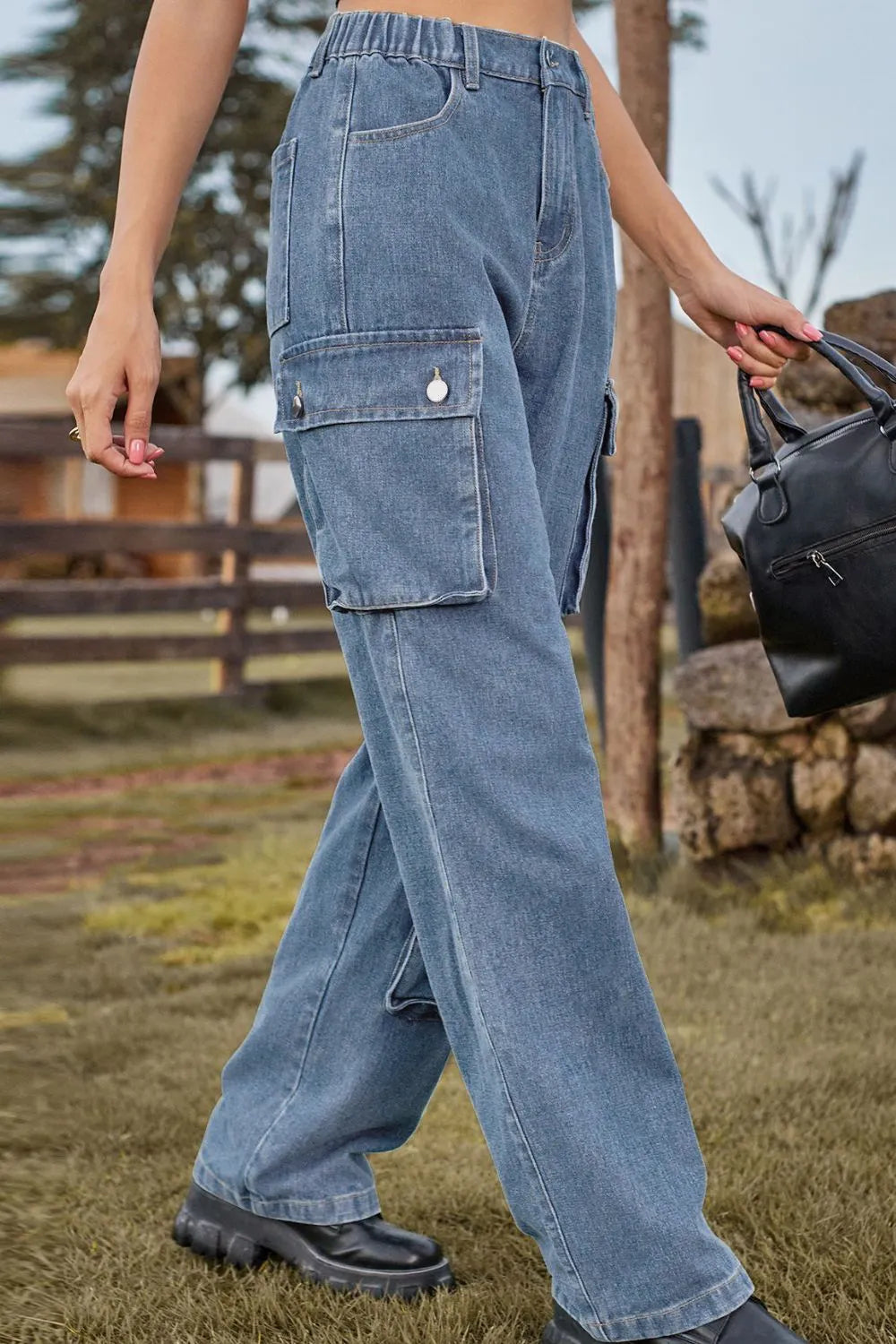 Loose Fit Long Jeans with Pockets 