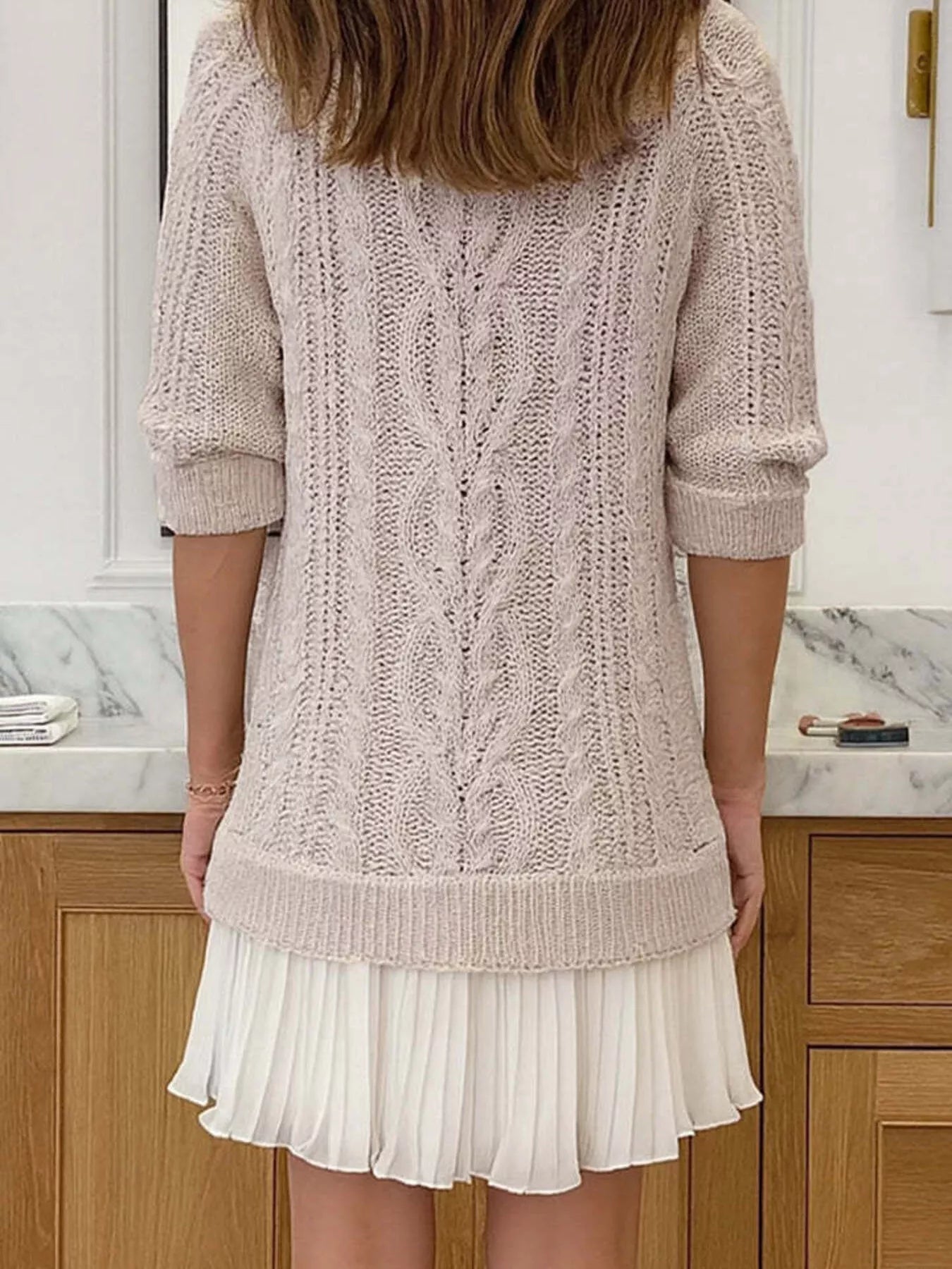 Full Size Cable-Knit Mini Sweater Dress Plus Size 