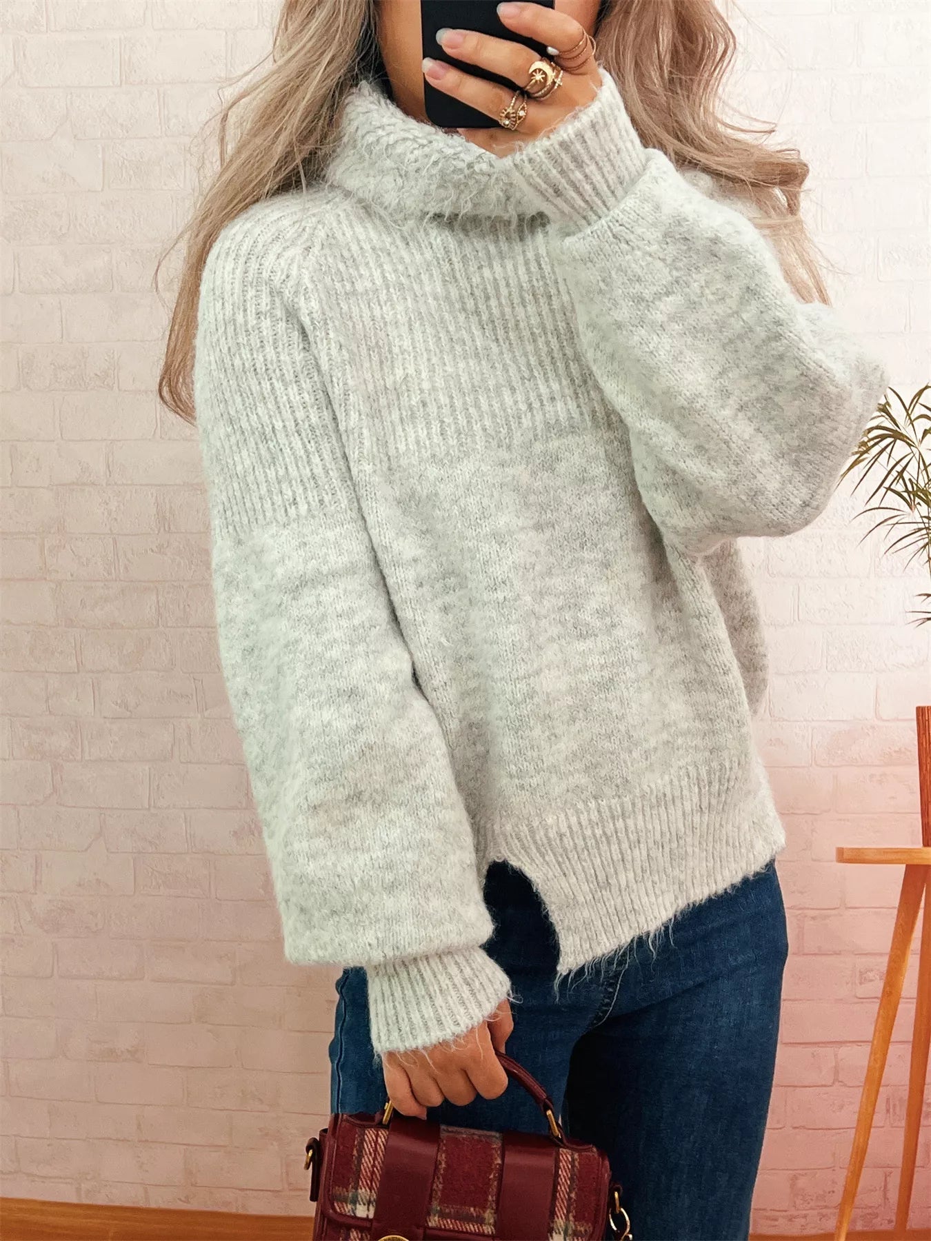 Ribbed Turtleneck Long Sleeve Sweater 