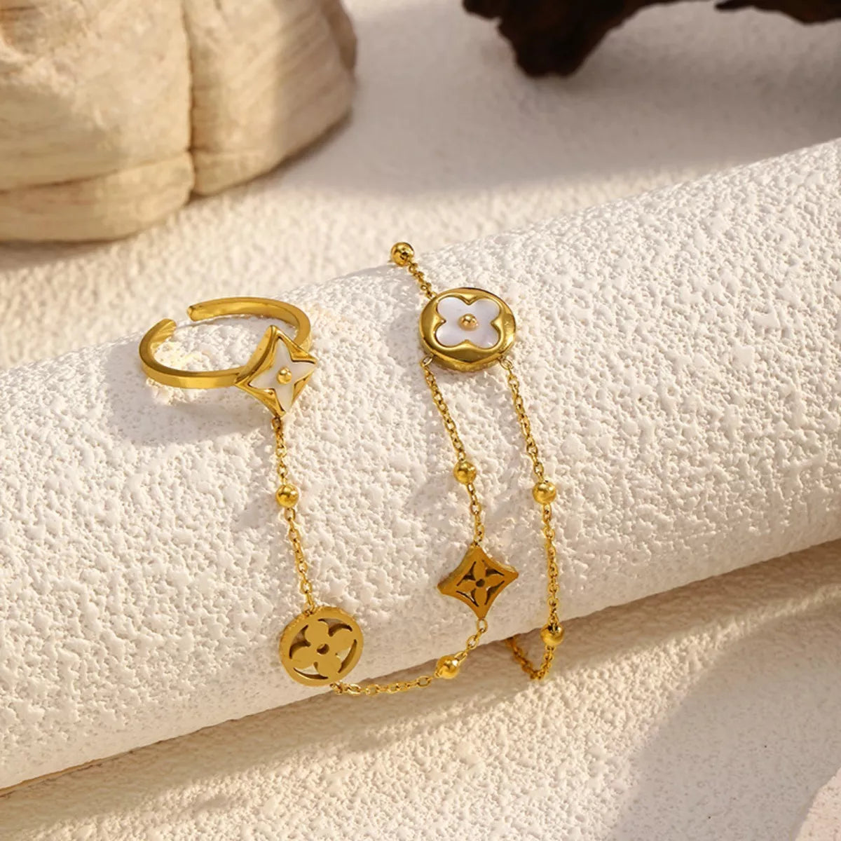 18K Gold-Plated Clover Charm Hand Chain Bracelet 
