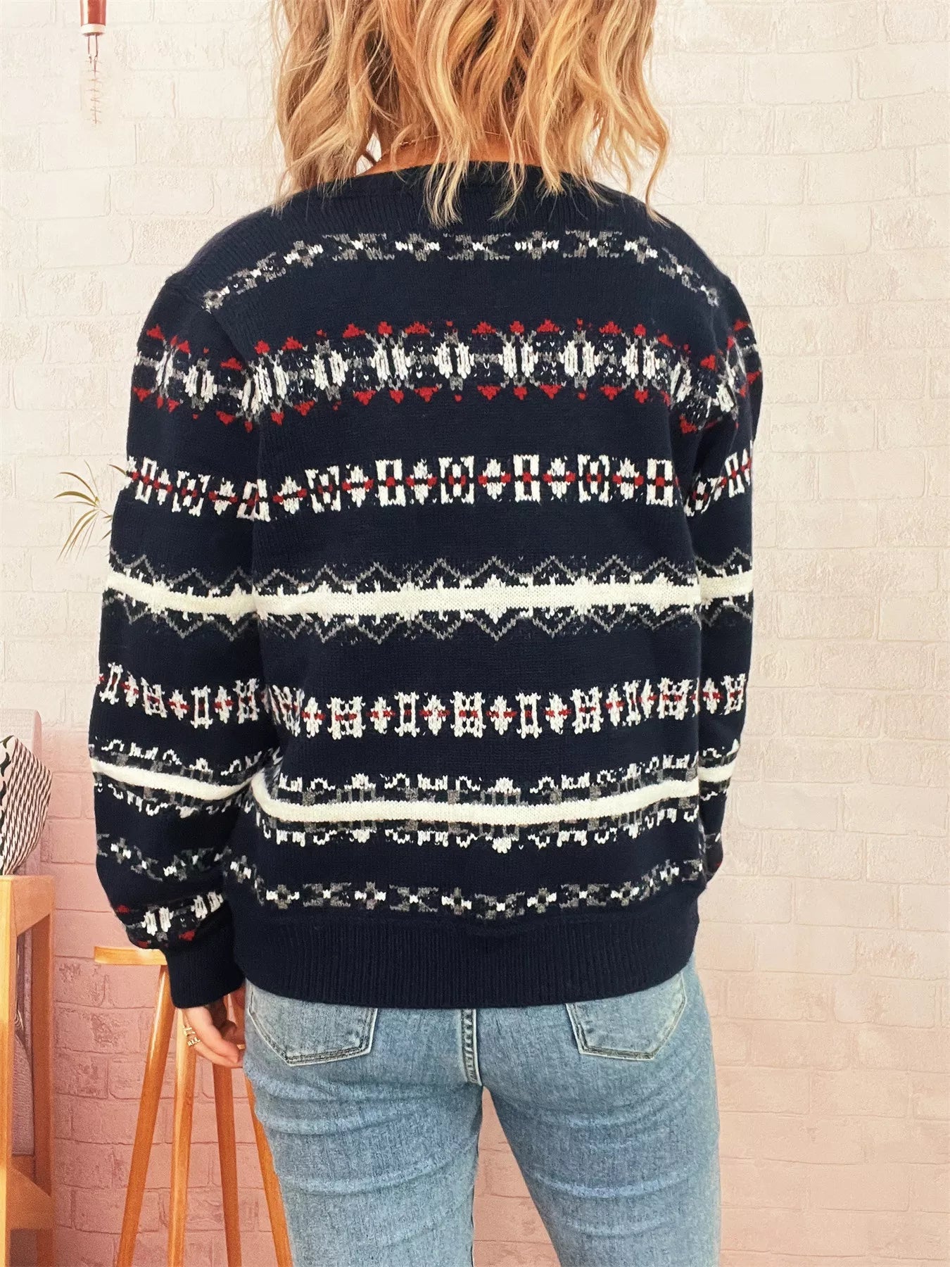 Vintage Pattern Button-Down Cardigan 