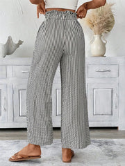 Full Size Striped Wide Leg Paper Bag Pants Plus Size 