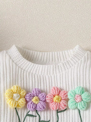 Children's Floral Applique Ribbed Top & Flare Leg Pants Set 