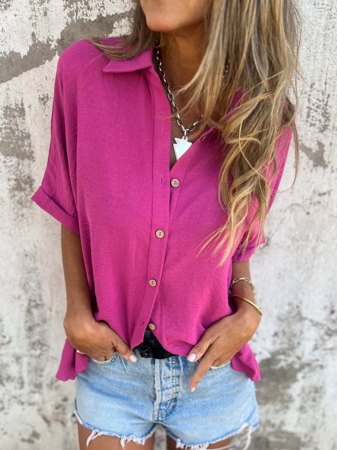 Full Size Collared Neck Half Sleeve Shirt Plus Size 