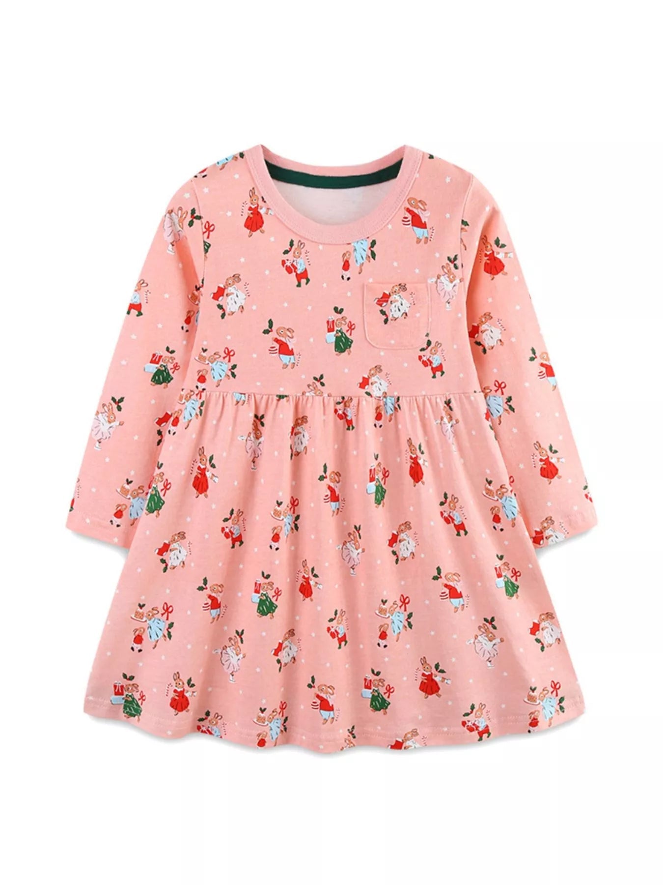 Children's Christmas Print Long Sleeve Dress 