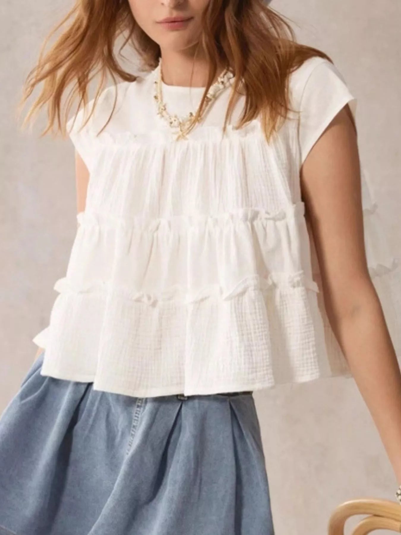 Tiered Cap Sleeve Blouse 