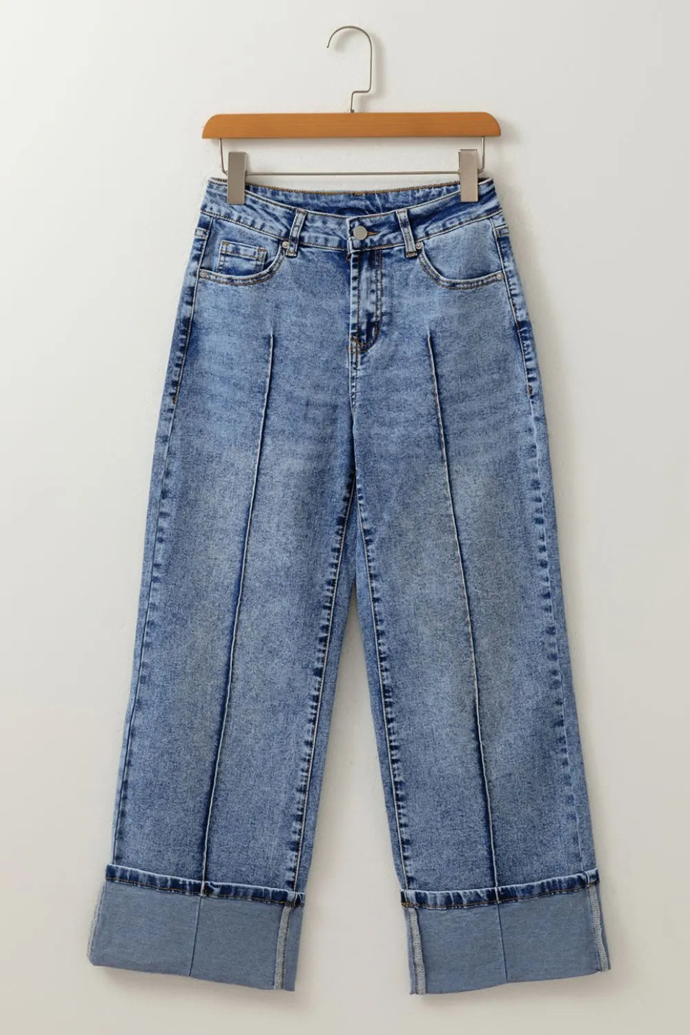 High-Waisted Wide-Leg Cuffed Jeans 