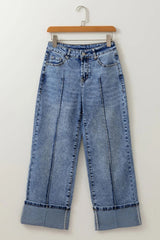 High-Waisted Wide-Leg Cuffed Jeans 