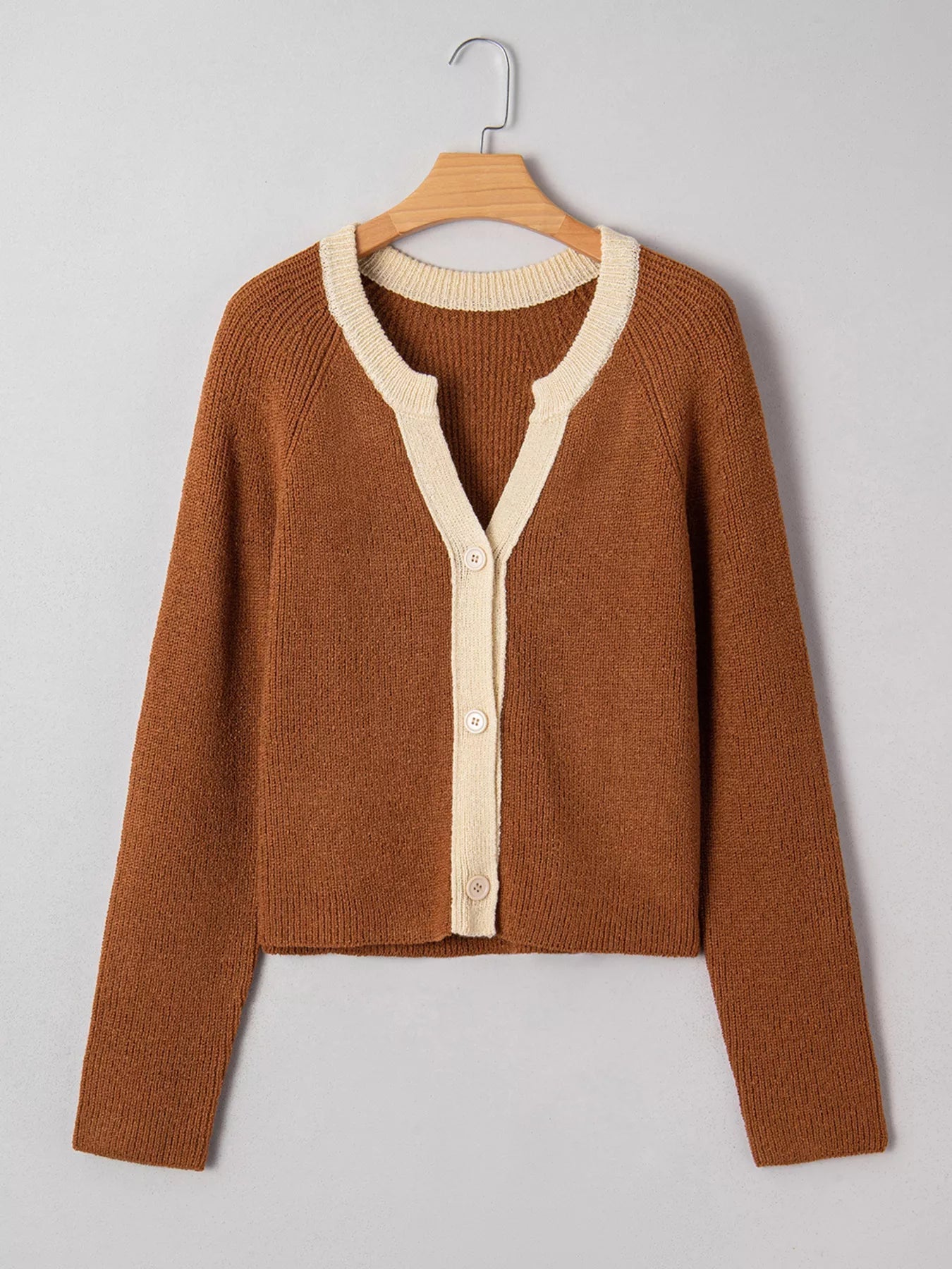 Contrast Knit V Neckline Cardigan 