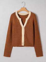 Contrast Knit V Neckline Cardigan 