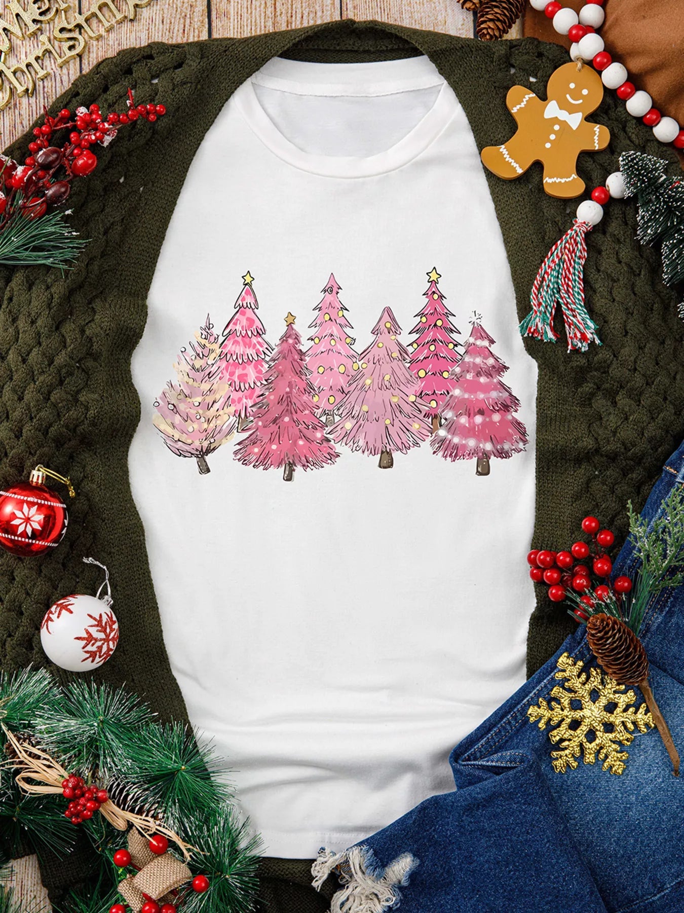 Full Size Lighting Christmas Trees Graphic Tee Plus Size 