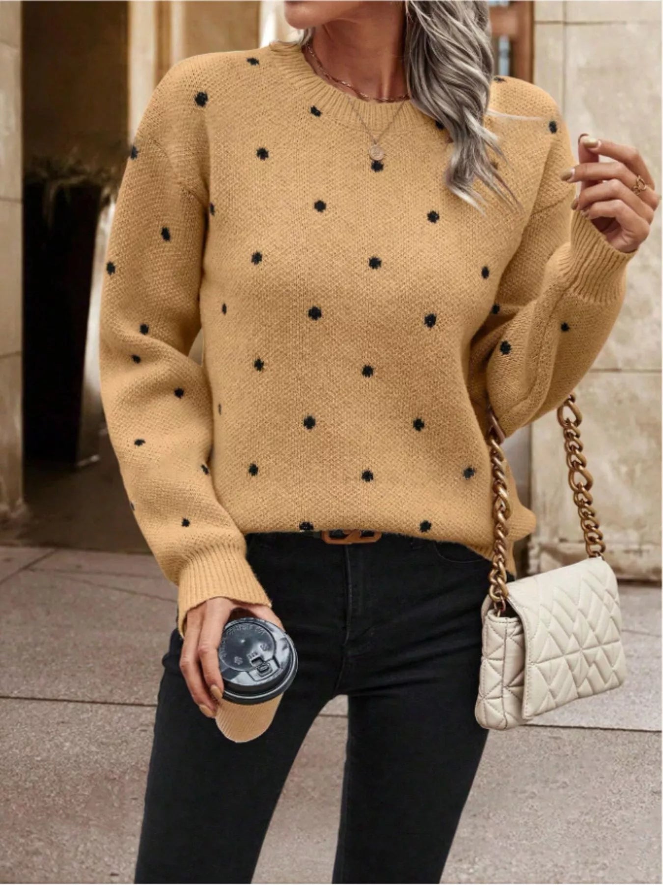 Polka Dot Long Sleeve Sweater 