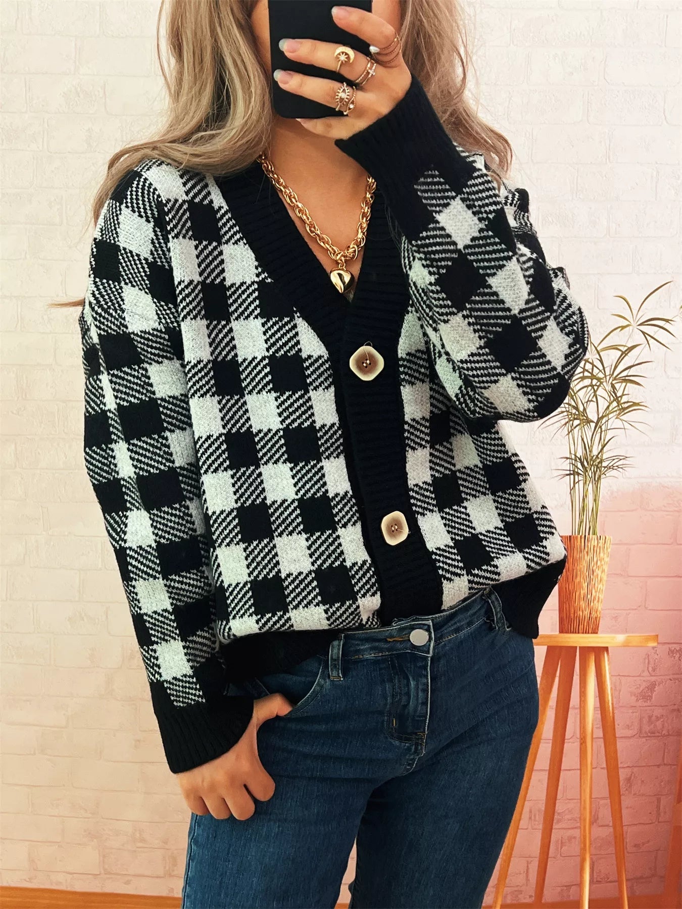 Plaid Button-Down Cardigan 