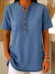Full Size Button Detail Short Sleeve Blouse Plus Size 