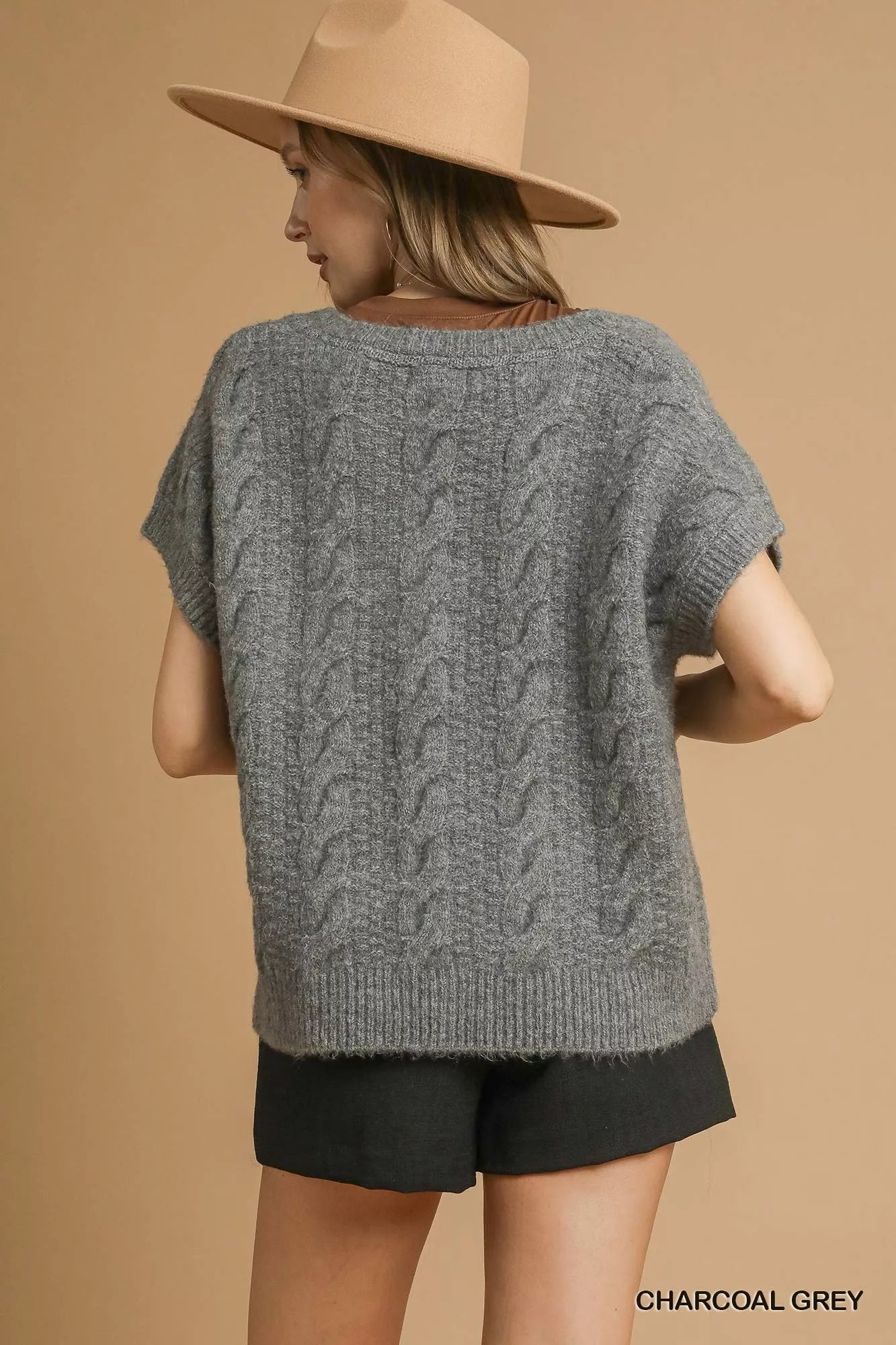 Umgee Cable-Knit V-Neck Sweater 