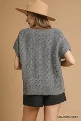 Umgee Cable-Knit V-Neck Sweater 