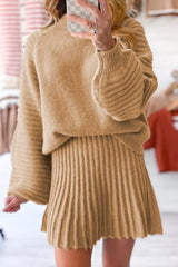 Ribbed Knit Long Sleeve Top and Skirt Sweater Set 