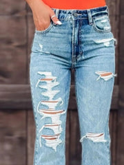 Distressed Slit Bootcut Jeans 