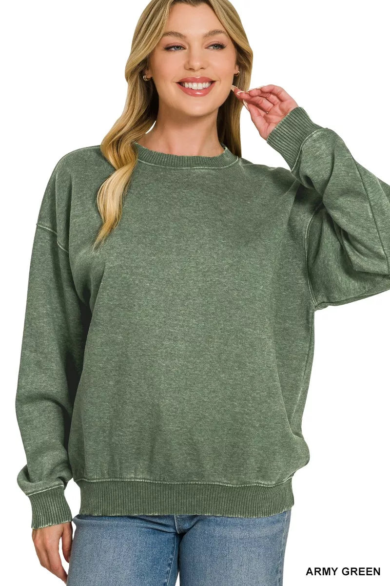 Fleece Acid Enzyme Washed Round Neck Sweatshirts 
